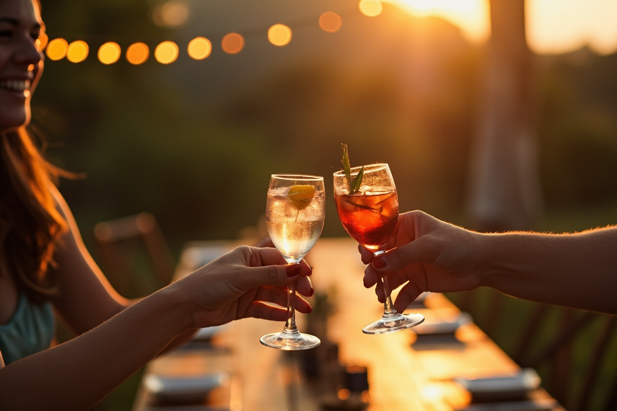 两个人在夕阳中碰杯